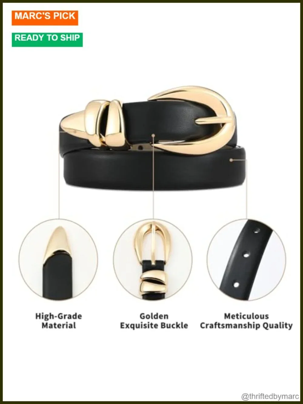 Stylish Faux Leather Belt with Gold Buckle